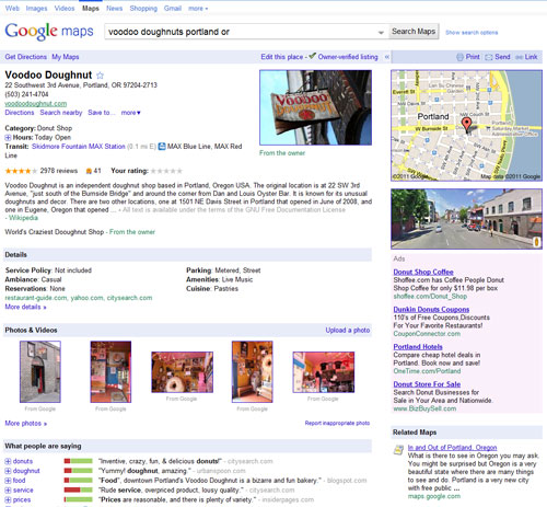 Voodoo Doughnuts Google Place Page